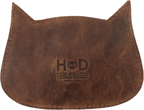 Miniatura 2 de Hide & Drink, Cartera con forma de gato hecha a mano de cuero de grano completo, Bourbon Marrón, Vintage