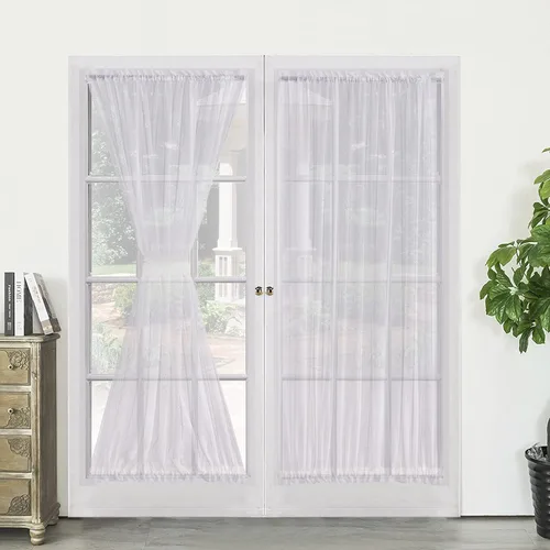 Miniatura 17 de Demetex Cortinas francesas para puerta delantera, juego de 2 paneles de cortina semitraslúcidos de lino para puerta delantera, pequeños