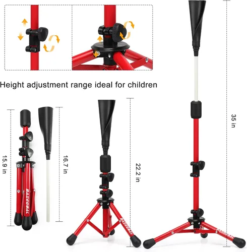 Miniatura 3 de BaseGoal - Tee de béisbol para niños, tee de bateo, tee de sóftbol, tee de bateo para jóvenes, tee de teeball, tee de viaje, altura fácilmente