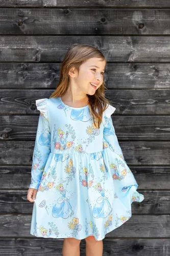 Miniatura 5 de Disney - Vestido de princesa de Frozen, Elsa, Minnie, Mickey, Stitch, con mangas con volantes, acampanado, manga larga, ropa para niños, de bebé a