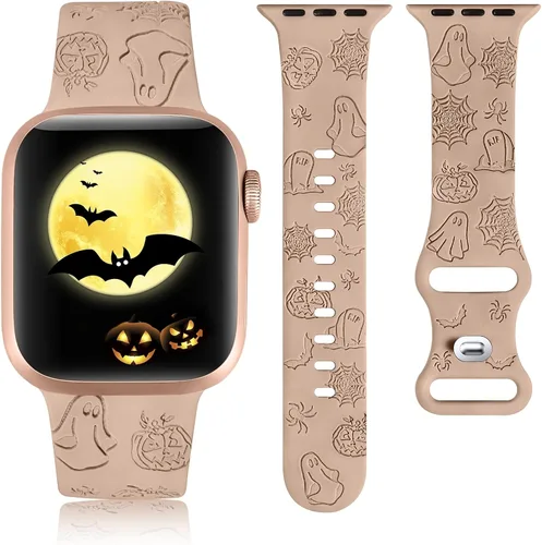 Miniatura 12 de W-RARA Correa grabada de Halloween compatible con Apple Watch Band de 1.496 in 1.575 in 1.614 in 1.654 in 1.732 in 1.772 in 1.929 in para mujeres