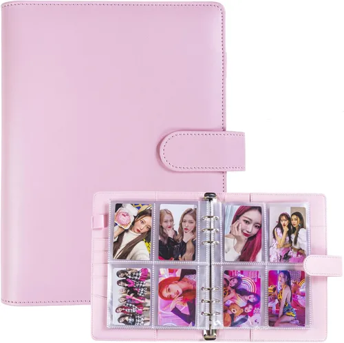 Carpeta para tarjetas fotográficas A5 Kpop con 30 páginas de tarjetas de 4 bolsillos, carpeta A5 de 6 anillos álbum coleccionador de tarjetas con