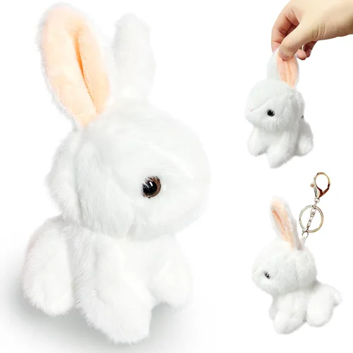 Miniatura 8 de Kawaite Peluches de conejo rosa para niñas, niños y adultos, mini juguetes de peluche de animales, llaveros, lindos peluches de conejo, animales