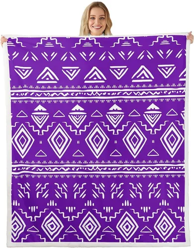Miniatura 27 de Manta Decorativa Tribal Boho Azteca para Hombres y Mujeres, Manta de Vellón Étnica Bohemia Negro y Blanco de 50"X60", Manta Sherpa del Suroeste