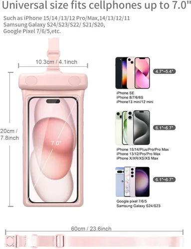 Miniatura 2 de wellhouse Funda impermeable para teléfono, funda impermeable para iPhone 17, 16, 15, 14, 13 Pro Max XS Samsung, IPX8 3D bolsa seca para teléfono