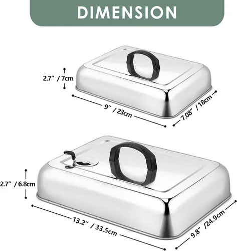 Miniatura 2 de Leonyo - 3 cubiertas de hilvanado para plancha resistente, cúpula rectangular grande de acero inoxidable de 13 y 9 pulgadas, tapa de vapor