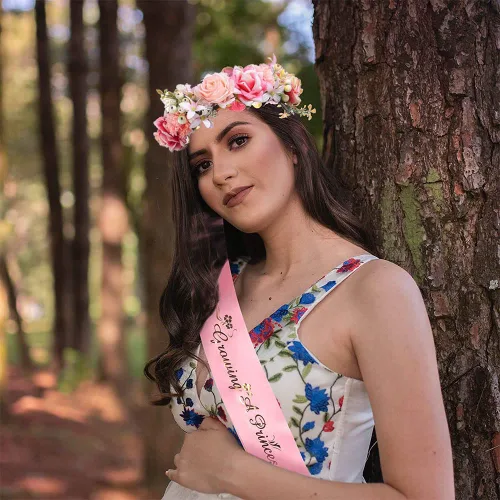 Miniatura 3 de Decoración de baby shower para niñas, tiara ajustable de corona de flores y banda de princesa creciendo, pin de papá, regalos de fiesta rosa
