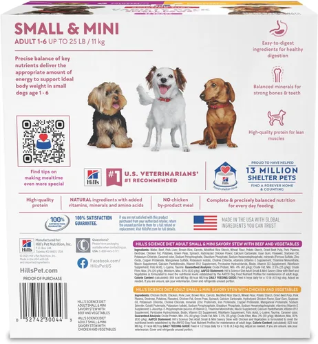 Miniatura 2 de Hill's Science Diet Small & Mini, Alimento húmedo para perros adultos 1-6, nutrición premium para razas pequeñas y mini, paquete variado: pollo