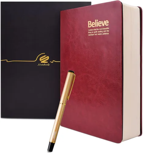 Miniatura 12 de SAYEEC Diario grueso A5 de 720 páginas, cuaderno grande de cuero con rayas, 360 hojas, cuaderno de escritura con bolígrafo, juego de regalo, diario