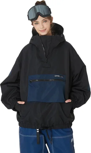 Miniatura 9 de SNOWVERB Chaqueta de snowboard impermeable holgada con aislamiento y bolsillos tipo cargo con capucha y a prueba de viento para hombres y mujeres