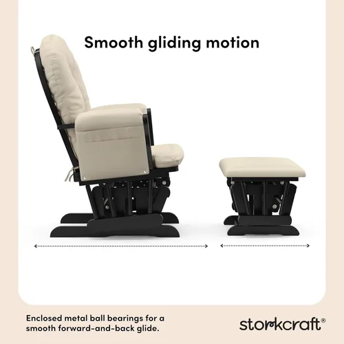 Miniatura 4 de Storkcraft Deslizador de Aro Premium y Otomana (Negro con Beige) — Certificado GREENGUARD Gold, Artesanía de Madera Sólida, Prácticos Bolsillos