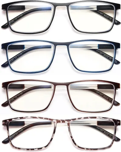 Miniatura 2 de EYEURL Paquete de 4 lentes de lectura para hombres y mujeres, lectores con bloqueo de luz azul con bisagras de resorte+1.25