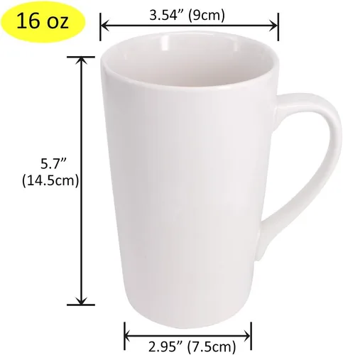 Miniatura 2 de Paquete de 2 tazas de café de 16 onzas, taza de cerámica blanca pura, simple, grande, alta, de cerámica, para té con leche, taza de café con asa