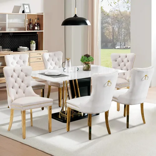 Miniatura 12 de Juego de 2 sillas de comedor tapizadas de tela de lino, sillas de cocina modernas de mediados de siglo con respaldo alto, ribete de cabeza de clavo