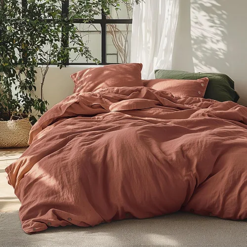 Miniatura 16 de Bedsure Funda de edredón de lino tamaño Queen – Juego de ropa de cama de mezcla de lino y algodón, suave y acogedor, 3 piezas, 1 funda de edredón