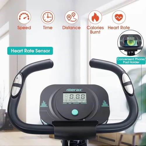 Miniatura 4 de Merax Bicicleta estática plegable, 3 en 1, bicicleta estática magnética para el hogar con resistencia de 16 niveles, bicicleta de ciclismo vertical