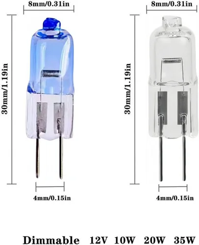 Miniatura 2 de 10 bombillas halógenas G4 12 V 10 W 20 W 35 W blanco cálido 2700 tungsteno halógeno bombilla G4 base bi-pin regulable 2700 K 10 W
