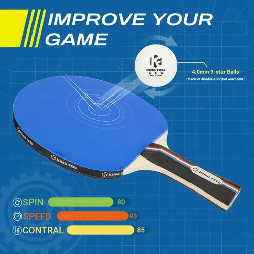 Miniatura 3 de Juego de 4 raquetas de tenis de mesa de alta calidad, pelotas de ping pong de 3 estrellas (8) con estuche de ping-pong, juego profesional de paletas