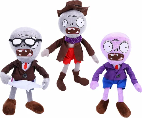 PVZ - Juego de 3 piezas de peluche: morado, gris periódico, pantalones rojos, pantalones vaqueros, zombis, juguetes de felpa suave, gran regalo para