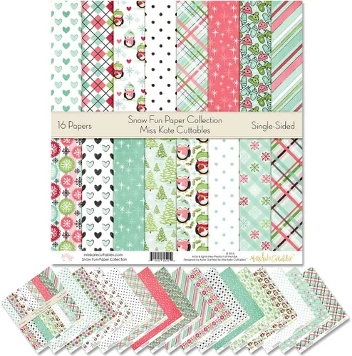 Miss Kate Cuttables Paquete de papel de patrón – Snow Fun – Scrapbook Premium Specialty Paper de una cara de 12 x 12 pulgadas, colección incluye 16