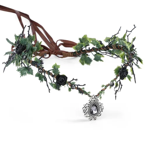 Miniatura 9 de MOSTORY Corona de elfos de flores rosadas, diadema de corona floral hecha a mano para mujeres, tiara de elfo nupcial, accesorios para el cabello