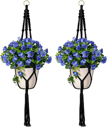 Paquete de 2 colgadores de macramé para plantas colgantes para interiores y exteriores, cesta colgante de cuerda hecha a mano, soporte para plantas