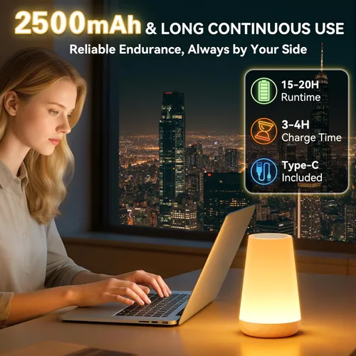 Miniatura 5 de Auxmir Luz Nocturna LED 2 Pack Lámpara de Mesita de Noche con Control Táctil y Remoto, Luz de Mesa Regulable con 13 Colores RGB Cambiantes, 5