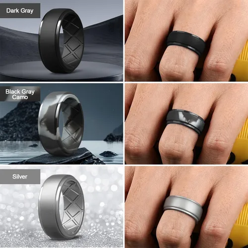 Miniatura 113 de Egnaro - Anillos de silicona para hombre, 25/64 pulgadas (10 mm) de ancho y 3/32 pulgadas (2.5 mm) de grosor, alianzas de boda de goma, paquete