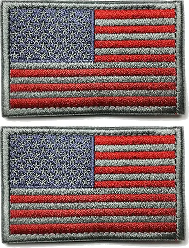 Ogrmar Tactica - Parche bordado con la bandera estadounidense de Estados Unidos de América, emblema de uniforme militar, paquete de 2 unidades (gris