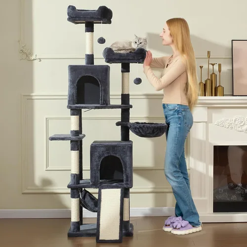 Miniatura 2 de LETKIND - Árbol para gatos, torre de gatos de 70 pulgadas con hamaca, poste para rascar, condominio y torre de gatos de múltiples niveles, gran Gris