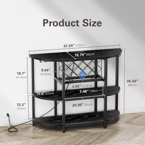 Miniatura 3 de Zarler Carrito de bar con toma de corriente fácil de montar, gabinete de bar LED para el hogar, para licor, 47.3 pulgadas de largo x 15.8 pulgadas