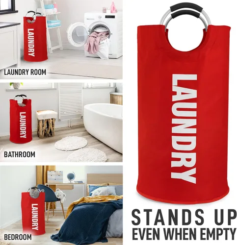 Miniatura 5 de Zulay Home Cesta de lavandería grande y resistente de 82 litros – Bolsa de lavandería acolchada antideslizante con asas – Cestas de lavandería Rojo