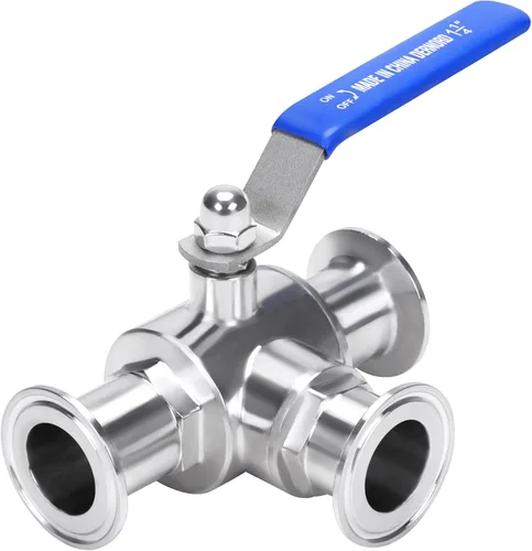 DERNORD Válvula de bola sanitaria de tres abrazaderas de 1.5 pulgadas, válvula de bola de 3 vías T-Port de acero inoxidable 304, revestimiento de