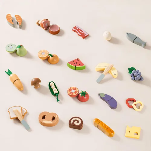Miniatura 8 de ROBOTIME Juego de comida de madera 4 en 1, juego de juguete de simulación para jugar cocina con bolsa de compras, accesorios de cocina para niños