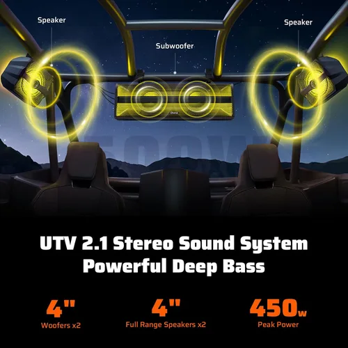 Miniatura 2 de Ehaho Barra de sonido estéreo UTV de 2.1 canales (subwoofer) y altavoces, barra de sonido Bluetooth ATV de 16 pulgadas con luces RGB, altavoces