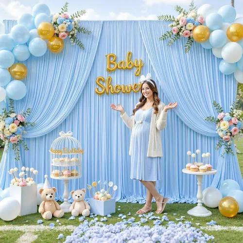 Miniatura 2 de 20 pies x 12 pies Cortinas de Telón de Fondo Azul Bebé Sin Arrugas para Bodas y Fiestas, Telón de Fondo de Tela Azul, Cortinas para Bodas