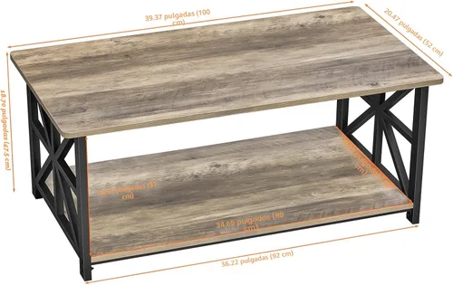 Miniatura 3 de GreenForest - Mesa de café para sala de estar con esquinas redondas, mesa central estilo granja con estante de almacenamiento de 39 pulgadas, ahorro