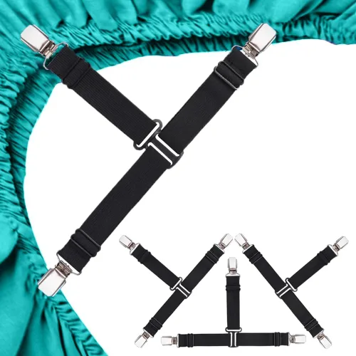 MENDENG Correas de hoja ajustable clips de hoja Sobrespeners mantienen las sábanas en su lugar sujetadores de sábanas agarrador negro 4P