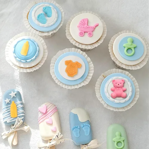Miniatura 4 de JOERSH Paquete de 4 moldes de chocolate con temática de baby shower, moldes para chupete de botella de pies de bebé, moldes de caramelo