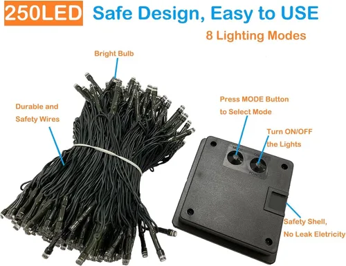 Miniatura 5 de Paquete de 4 tiras de luces solares mejoradas para exteriores, 400 luces LED de 132 pies para exteriores con 8 modos, IP65 impermeables para Luces