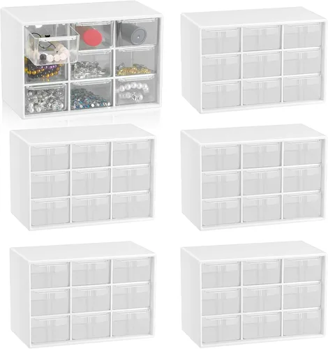 Miniatura 12 de Organizador de cajones pequeños para escritorio, 7.1 x 3.8 x 4.6 pulgadas, mini organizador de cajones de escritorio con 9 cajones transparentes