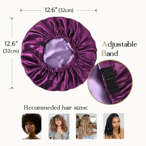 Miniatura 2 de YANIBEST Gorro de satén ajustable de doble capa para dormir, gorra para el cabello para mujeres con cabello rizado natural, color púrpura