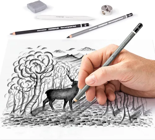 Miniatura 3 de STAEDTLER Mars Lumograph Set de arte Kit de dibujo con lápices de dibujo de carbón y grafito, estilete para mezclar, goma de borrar maleable
