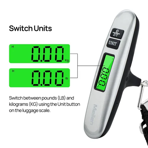Miniatura 5 de Meilen - Báscula de equipaje digital para viajes con pantalla LCD retroiluminada, báscula portátil para maleta con capacidad de 110 libras 110.2