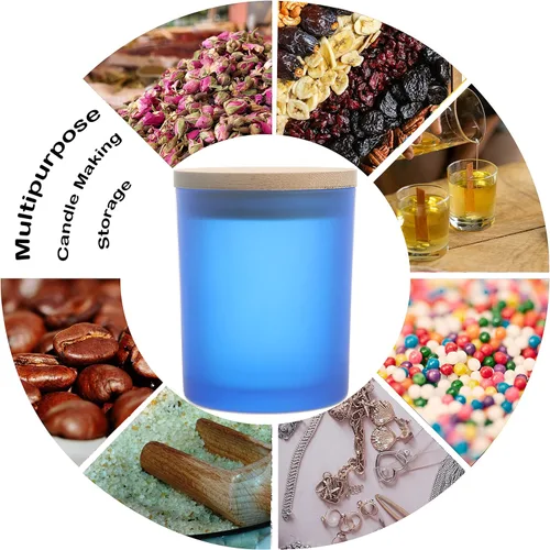 Miniatura 8 de MILIVIXAY Paquete de 12 tarros de vela de vidrio azul esmerilado de 7 onzas con tapas y kits de fabricación de velas, tarros de velas vacíos a