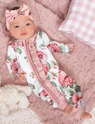 Miniatura 3 de Ropa de bebé recién nacida para bebé niña de manga larga con volantes y diadema