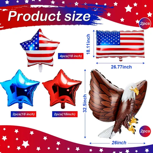 Miniatura 2 de Zhanmai 12 globos patrióticos de águila del 4 de julio, globos de Estados Unidos, rojo, blanco y azul, decoraciones de fiesta de aniversario del 250