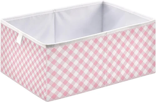 Miniatura 2 de Cesta de almacenamiento plegable de cuadros rosa de 11 x 11 x 11 pulgadas, cubo de almacenamiento para decoración del hogar, cesta de almacenamiento