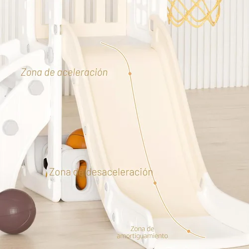 Miniatura 4 de XJD Tobogán 5 en 1 para niños pequeños de 1 a 3 años, juego para interiores y exteriores con aro de baloncesto y pelota, espacio de almacenamiento