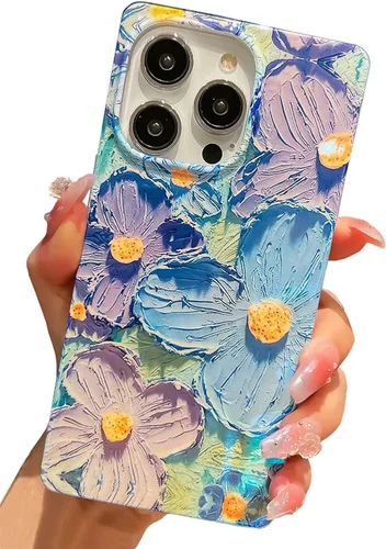 Miniatura 8 de Funda compatible con iPhone 13, borde rectangular, bonita funda protectora de lujo con diseño de flores al óleo para mujeres y niñas, funda